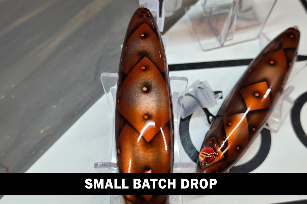 Walking Stick Battle Plated Copper top view with Small Batch Drop banner