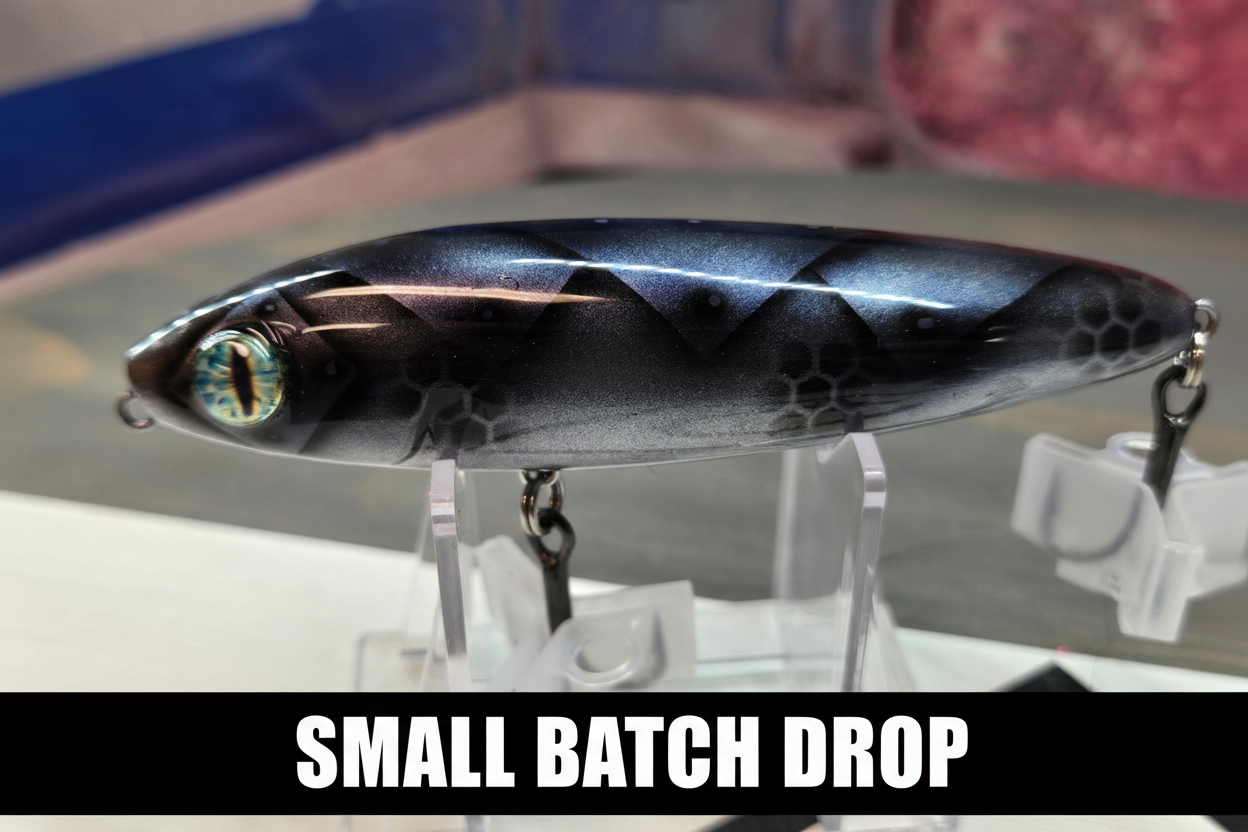 Walking Stick Battle Plated Raven side view with Small Batch Drop banner