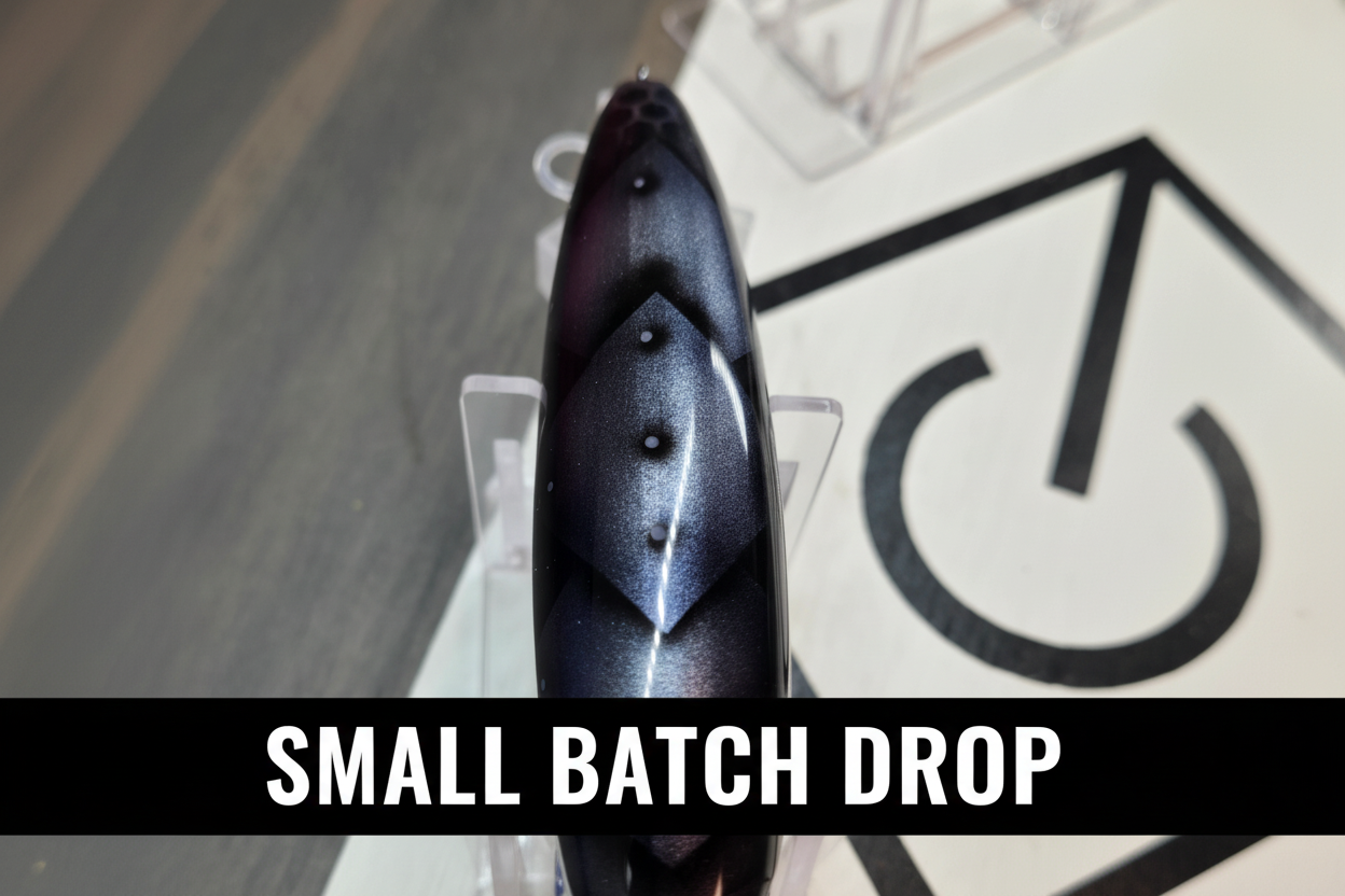 Walking Stick Battle Plated Raven top view with Small Batch Drop banner