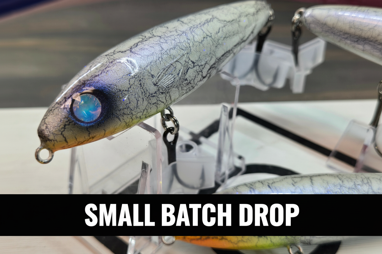 Walking Stick Cobalt Blue Crackle close-up with Small Batch Drop banner